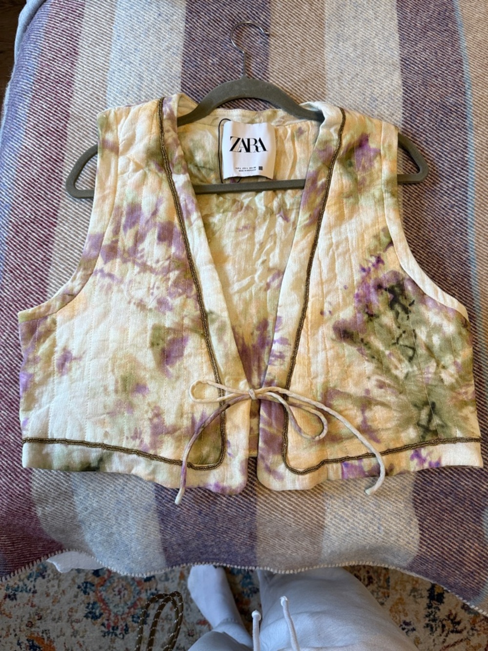 ZARA Lavender & Olive Tie-Dye Quilted Crop Vest